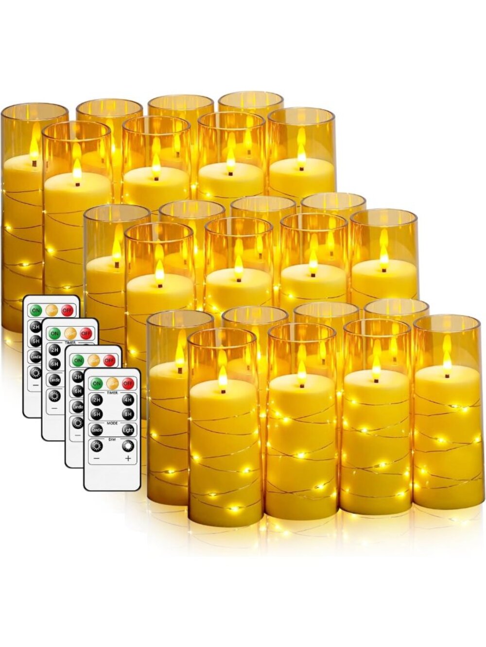 24-Pc Flameless LED Candles with Timer | Flickering Battery Operated Decor, Gold
